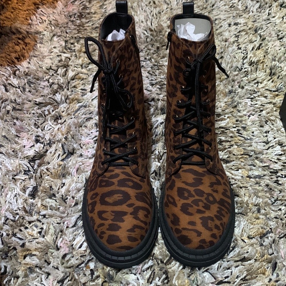 Brand new cheetah print combat boots